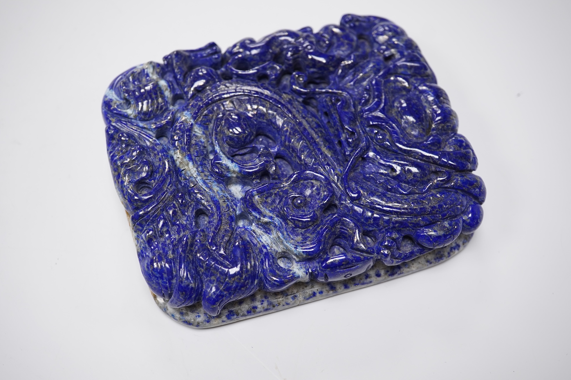 A Chinese lapis lazuli 'dragon' carving, 12cm wide